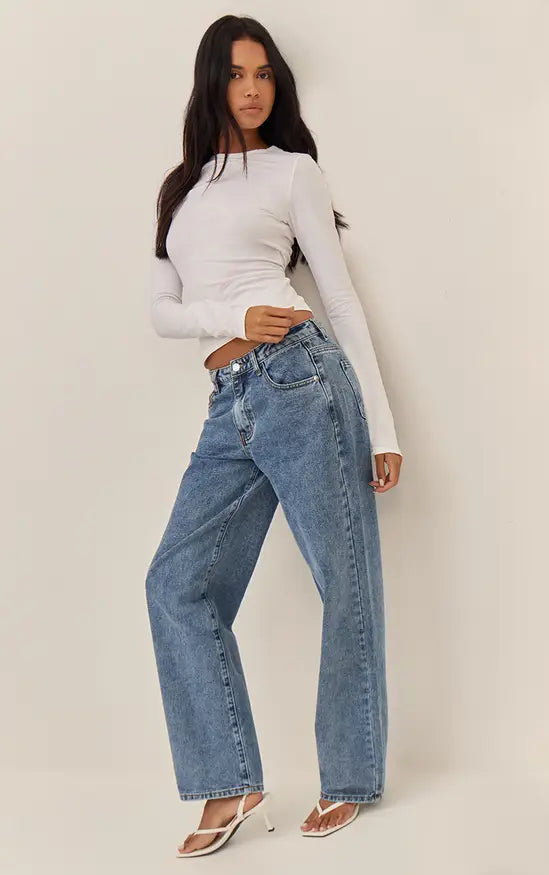 Plt - Mid Blue Wash Mid Rise Straight Leg Jeans
