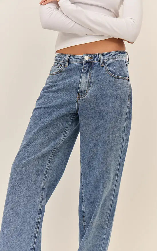Plt - Mid Blue Wash Mid Rise Straight Leg Jeans