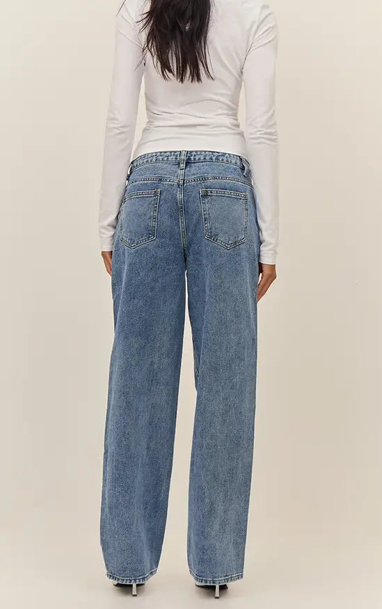 Plt - Mid Blue Wash Mid Rise Straight Leg Jeans
