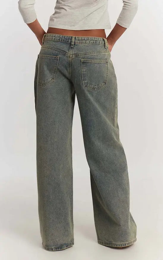 Plt  - Vintage Wash Low Rise Wide Leg Jeans
