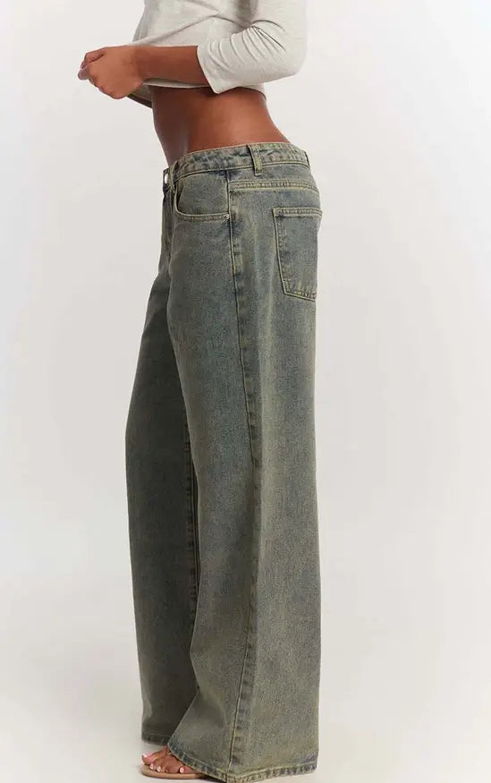 Plt  - Vintage Wash Low Rise Wide Leg Jeans