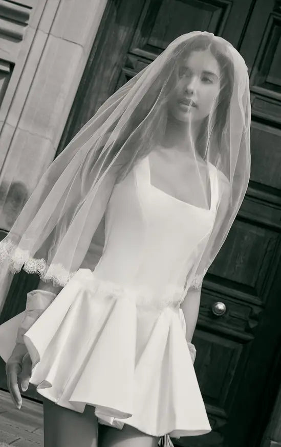 Premium White Satin Hip Pleated Skater Dress