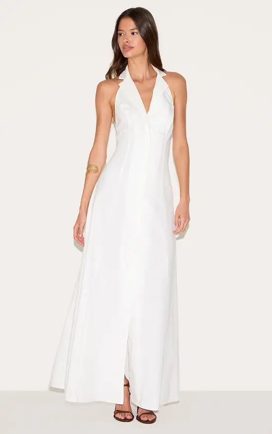 Plt - White Button Down Collar Detail Maxi Dress