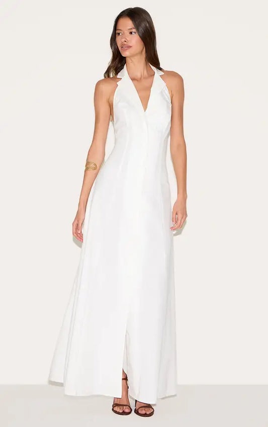 Plt - White Button Down Collar Detail Maxi Dress