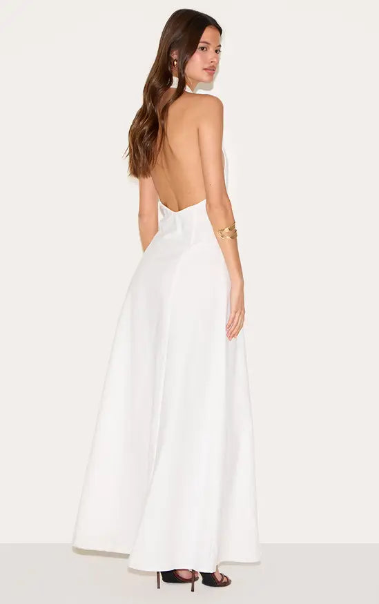 Plt - White Button Down Collar Detail Maxi Dress