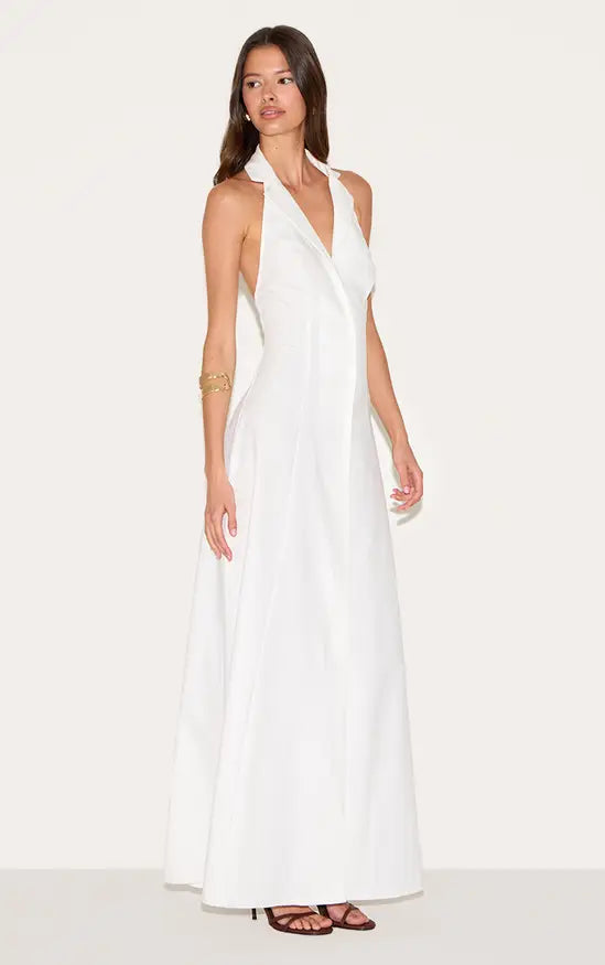 Plt - White Button Down Collar Detail Maxi Dress