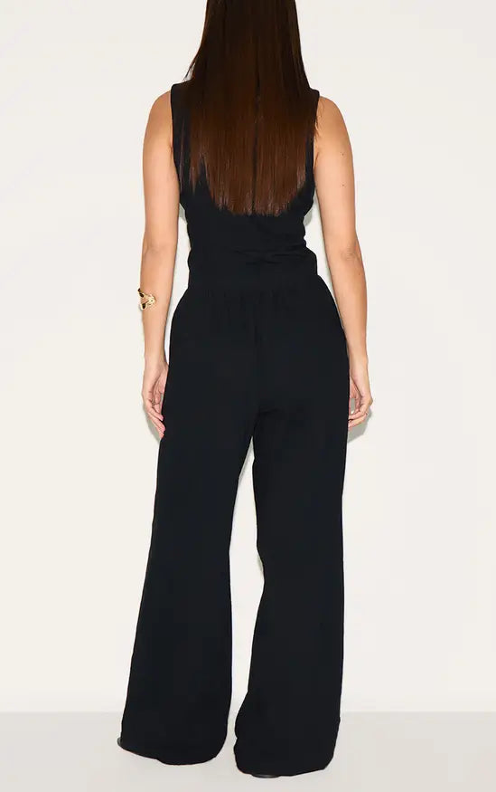 Plt - Black Linen Look Tailored Draw String Wide Leg Trouser Co-ord