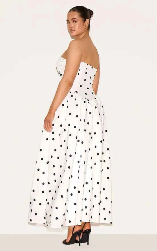 Asos - Shape White Polka Dot Corseted Maxi Shift Dress