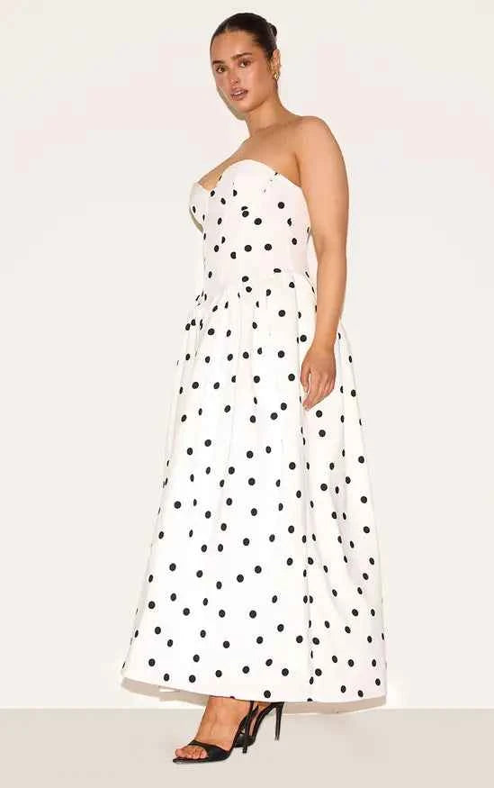 Asos - Shape White Polka Dot Corseted Maxi Shift Dress