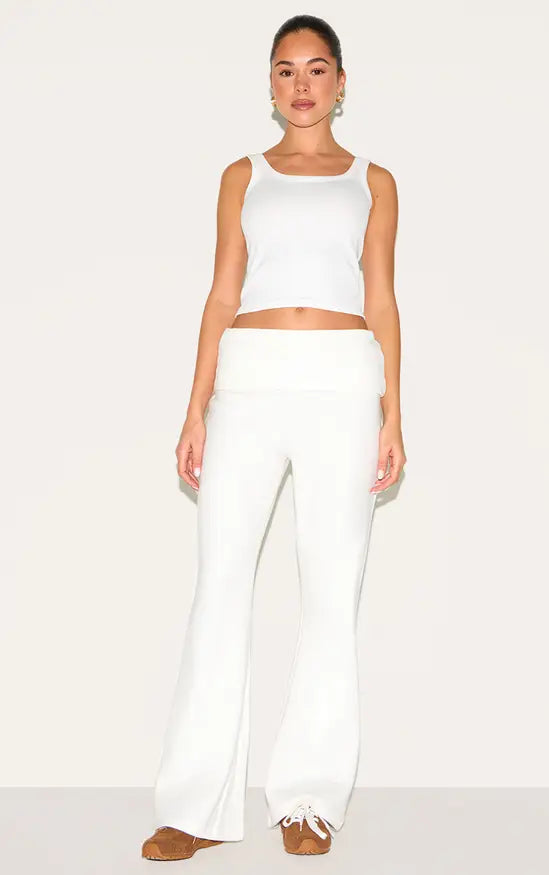 Plt - Cream Super Soft Foldover Waist Flare Lounge Trousers