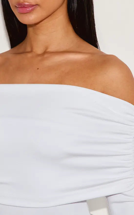 Plt - Petite White Foldover Bandeau Long Sleeve Mini Dress