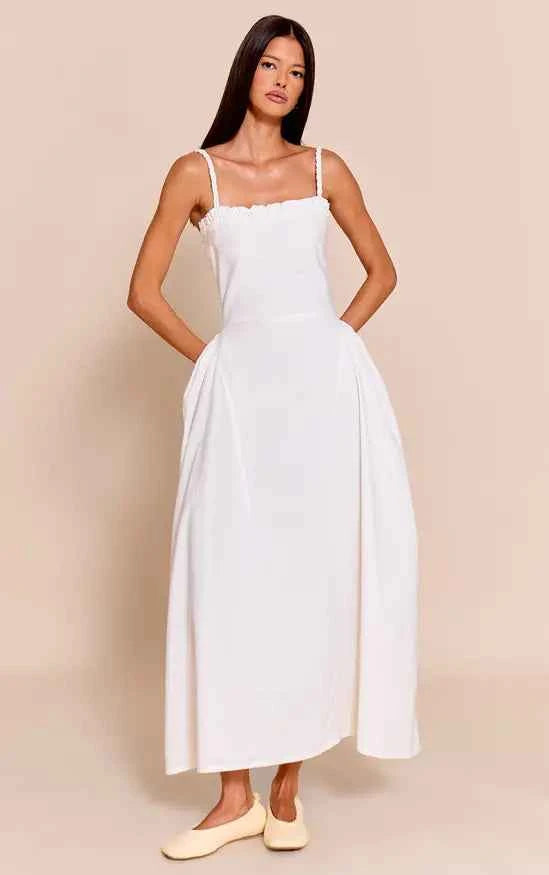 Plt - White Braided V Waist Midaxi Dress