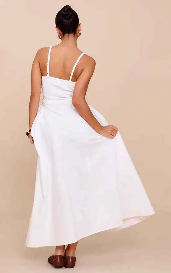 Plt - White Braided V Waist Midaxi Dress