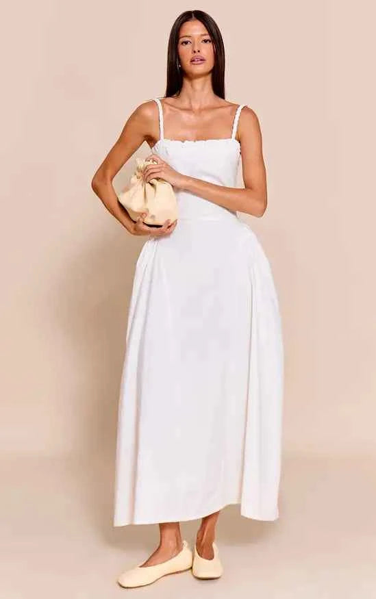 Plt - White Braided V Waist Midaxi Dress