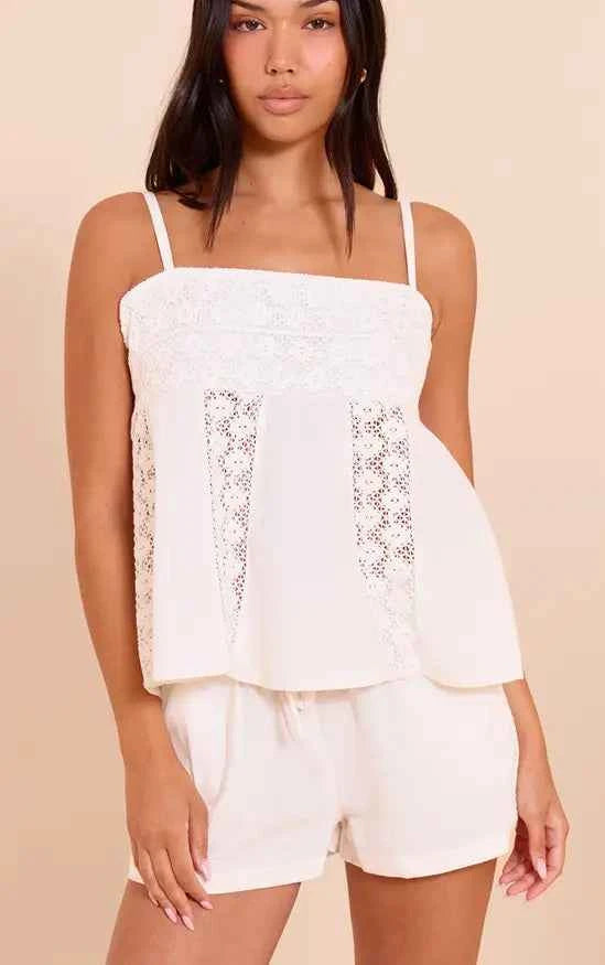 Plt - White Cotton Linen Look Drawstring Floaty Shorts