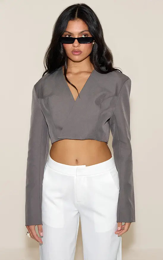 Plt - Charcoal Wrap Waist Tie Blazer