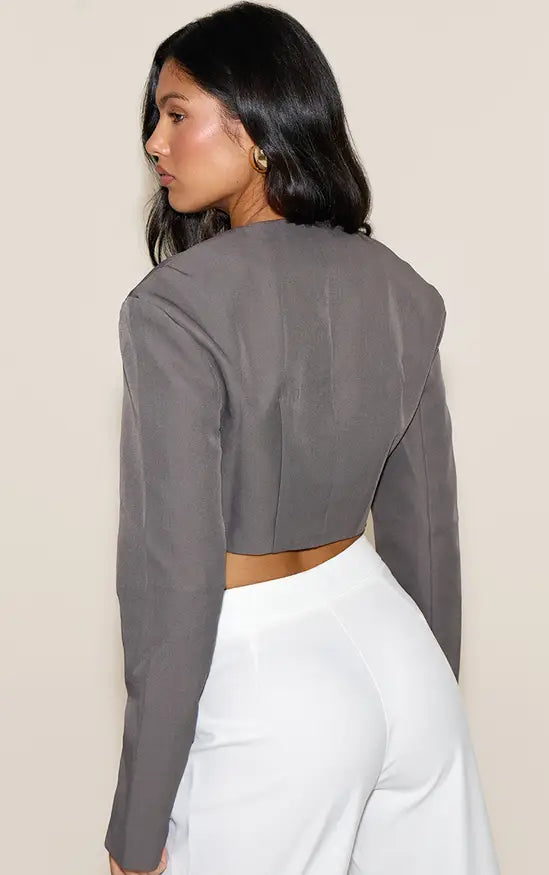 Plt - Charcoal Wrap Waist Tie Blazer