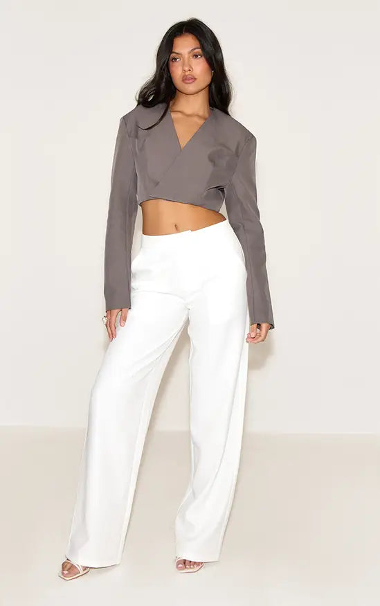 Plt - Charcoal Wrap Waist Tie Blazer