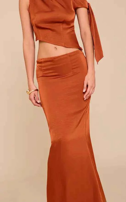 Plt - Rust Mid Rise Satin Maxi Skirt