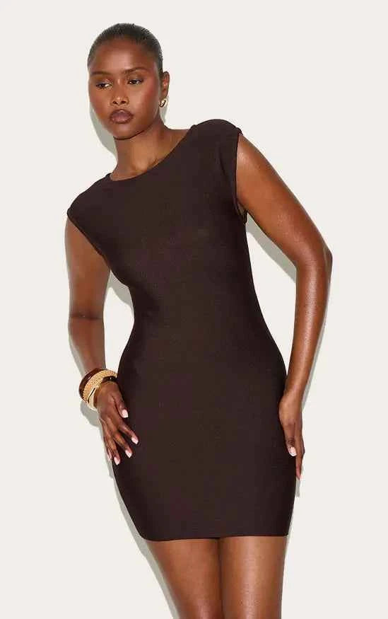 PLT - CHOCOLATE BANDAGE CAP SLEEVE MINI DRESS
