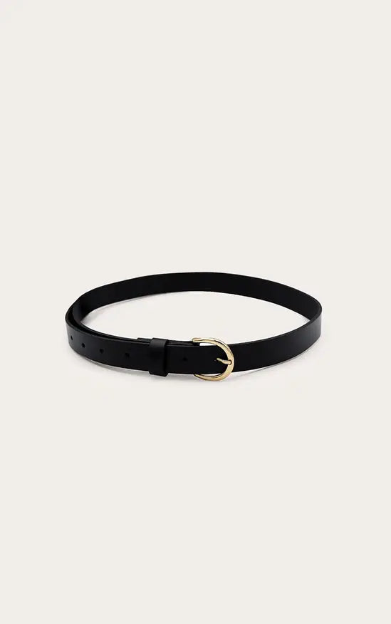Plt - Black Pu Gold Crescent Buckle Skinny Belt