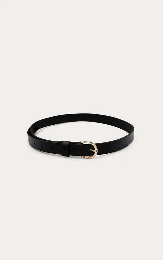 Plt - Black Pu Gold Crescent Buckle Skinny Belt