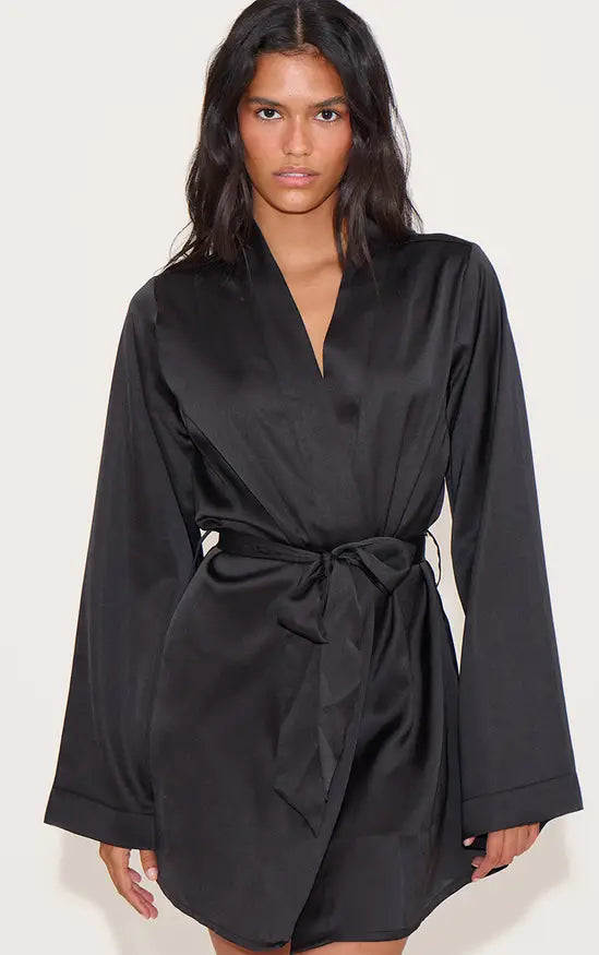 Plt - Black Satin Nightwear Robe