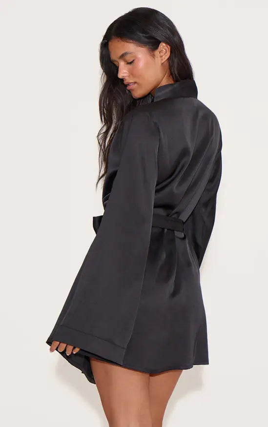 Plt - Black Satin Nightwear Robe
