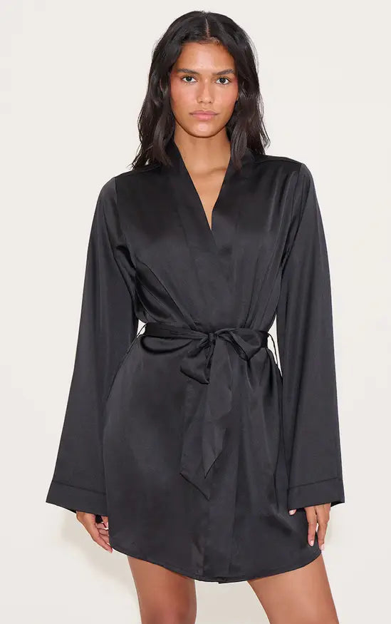 Plt - Black Satin Nightwear Robe