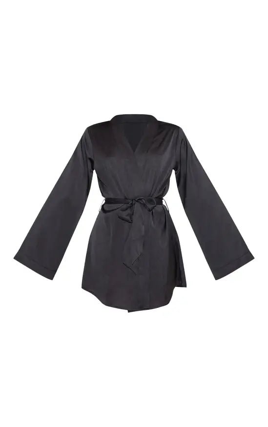 Plt - Black Satin Nightwear Robe
