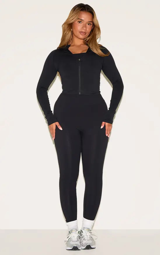 Shape Black Seamless Active Zip Through Jacket