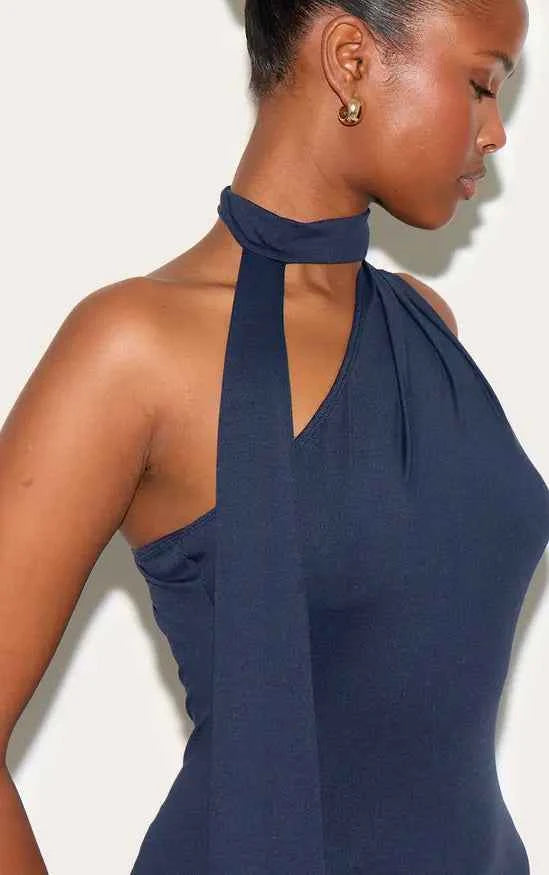 Plt - Navy Soft Touch One Shoulder Wrap Detail Mini Dress