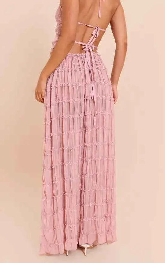 Plt - Mauve Chiffon Ruched Frill Detail Tiered Maxi Skirt Co-ord