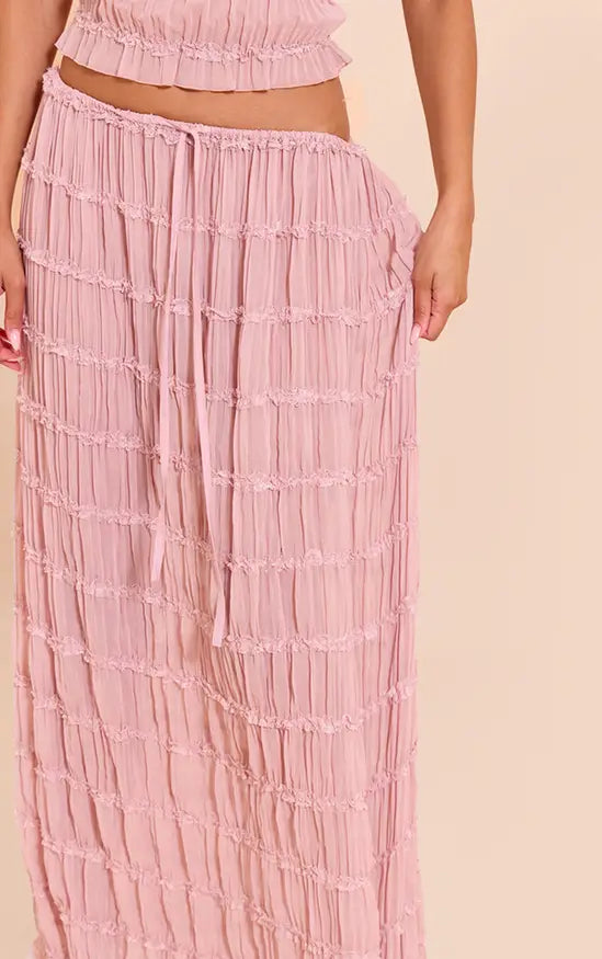 Plt - Mauve Chiffon Ruched Frill Detail Tiered Maxi Skirt Co-ord