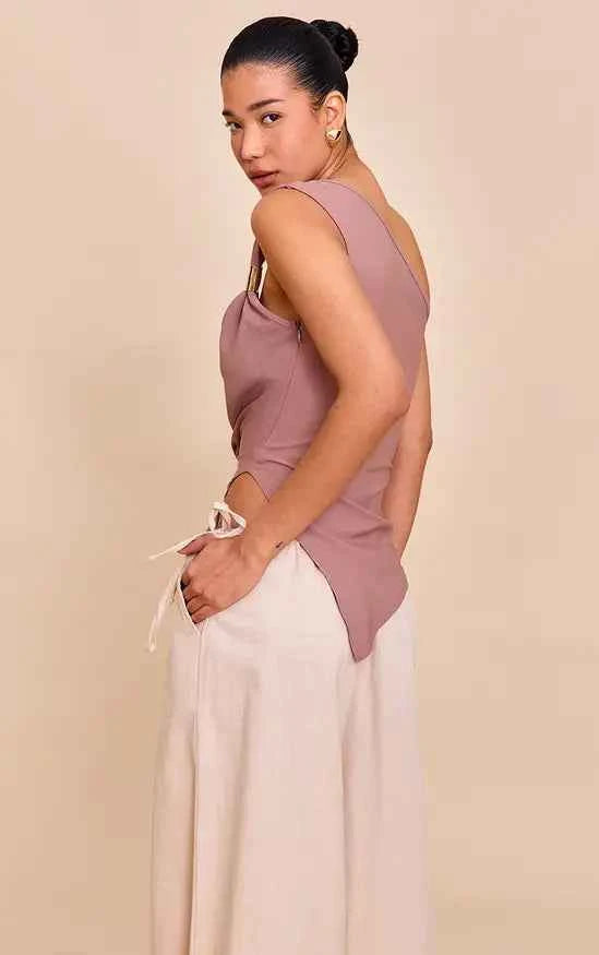 Plt Mushroom Asymmetric One Shoulder Trim Detail Long Top