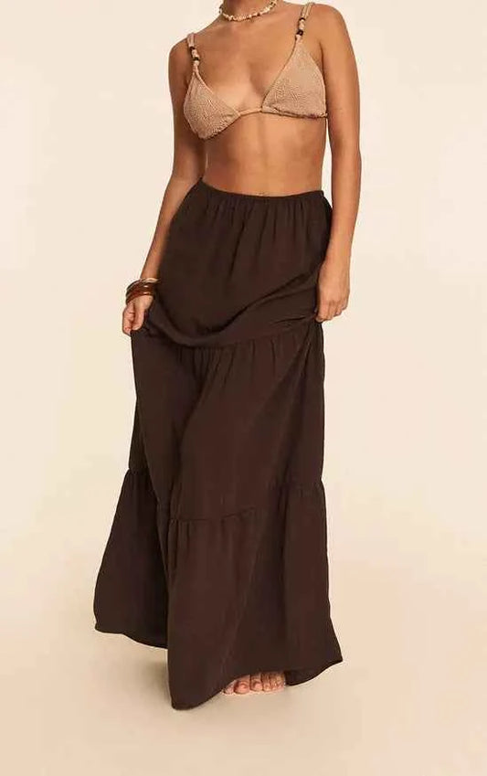 Plt - Chocolate Linen Look Tie{colour} Maxi Beach Skirt