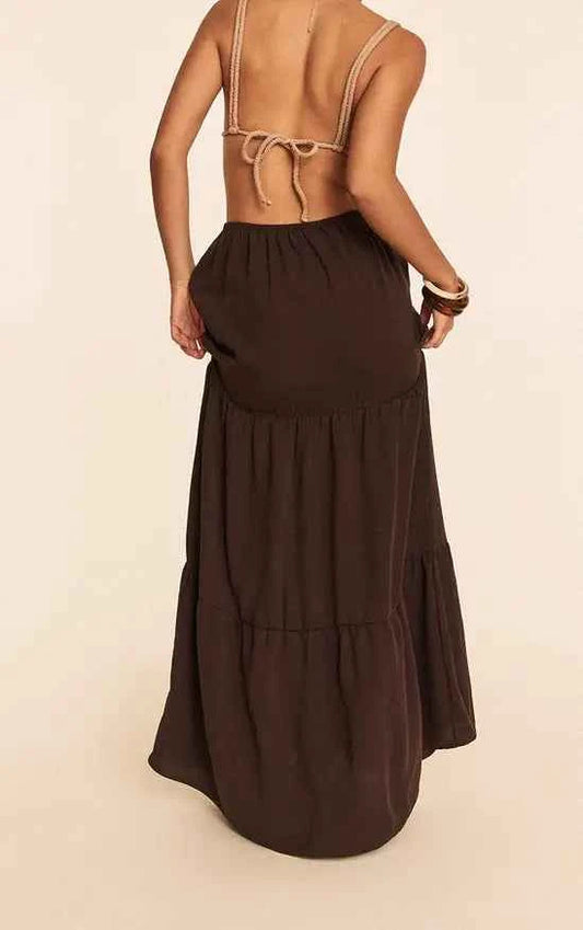 Plt - Chocolate Linen Look Tie{colour} Maxi Beach Skirt
