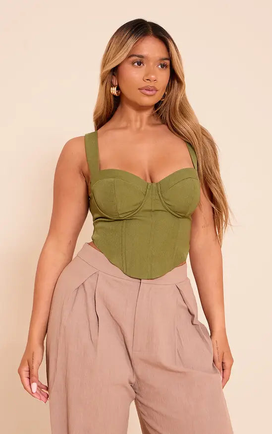 Plt - Shape Woven Corseted Crop Top
