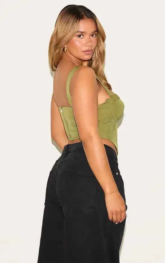 Plt - Shape Woven Corseted Crop Top