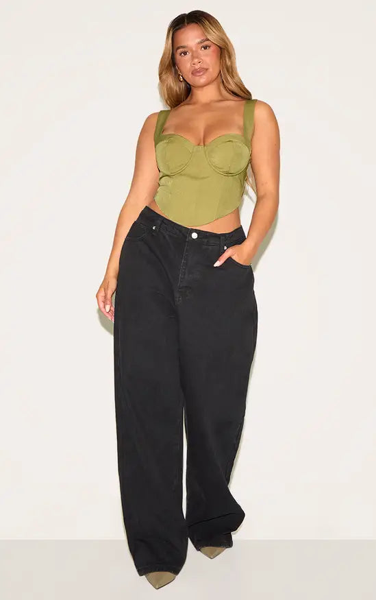 Plt - Shape Woven Corseted Crop Top