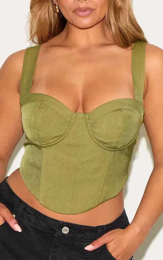 Plt - Shape Woven Corseted Crop Top