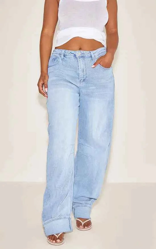 PrettyLittleThing Shape Highwaisted Stretch Denim Barrel Leg Turn Up Hem Jean
