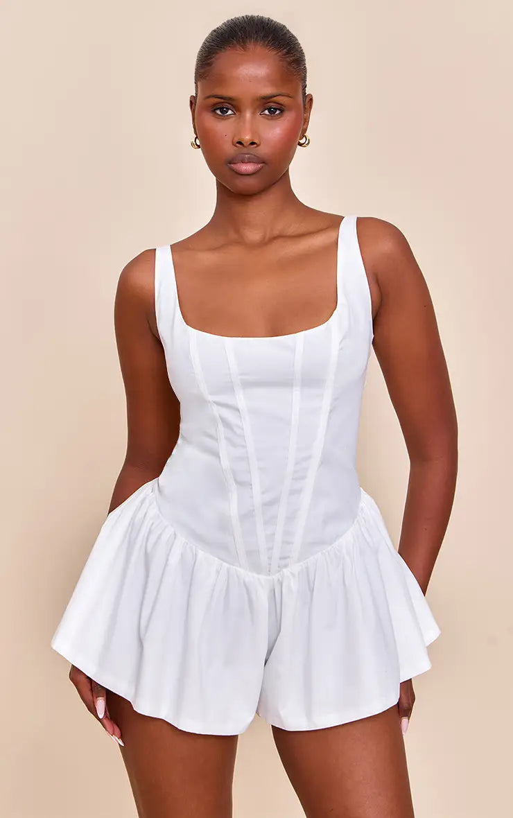 PrettyLittleThing Woven Corset Detail Floaty Playsuit