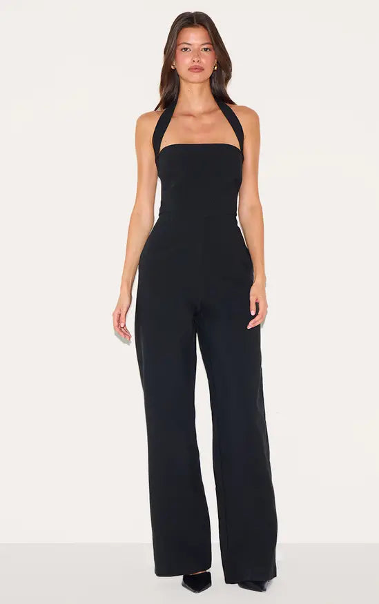 Plt - Black Premium Woven Halter Neck Wide Leg Jumpsuit