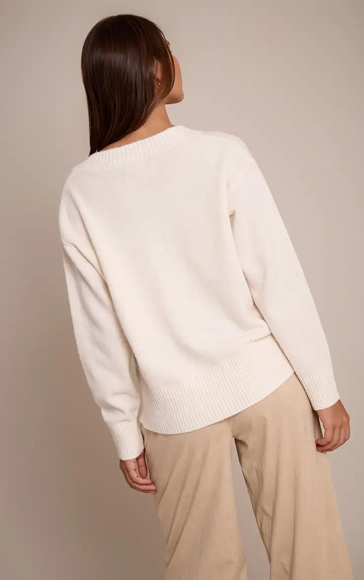 Plt - Cream V Neck Knitted Jumper