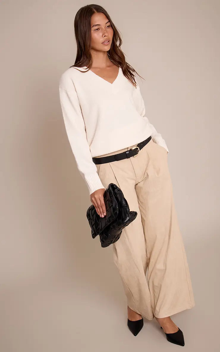 Plt - Cream V Neck Knitted Jumper