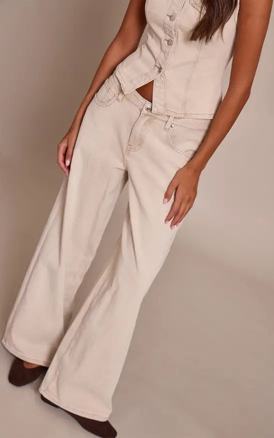 Plt - Stone Mid Waist Wide Leg Jeans