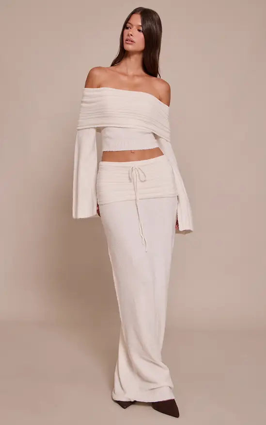 PrettyLittleThing Rib Soft Knit Bardot Top