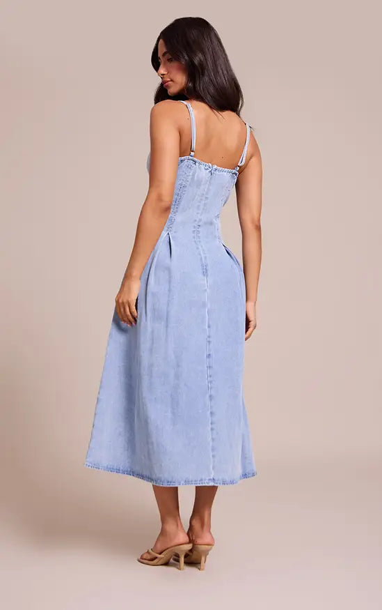 Plt Petite Mid Blue Wash Denim Skater Dress