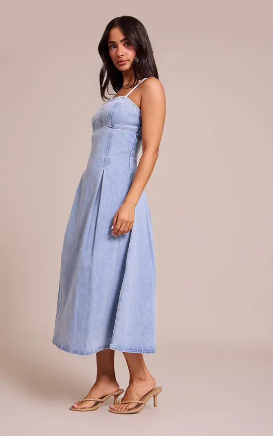 Plt Petite Mid Blue Wash Denim Skater Dress